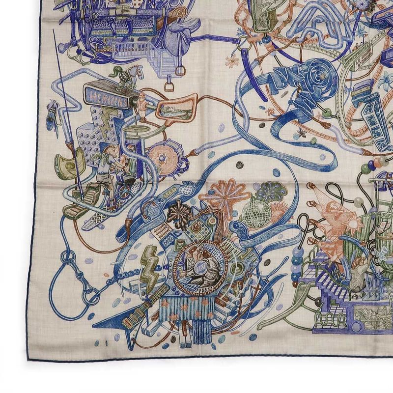 Hermes Carre Geant World 140 Natural Blue Petrole Green Cashmere Silk Large