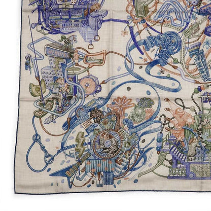 Hermes Carre Geant World 140 Natural Blue Petrole Green Cashmere Silk Large