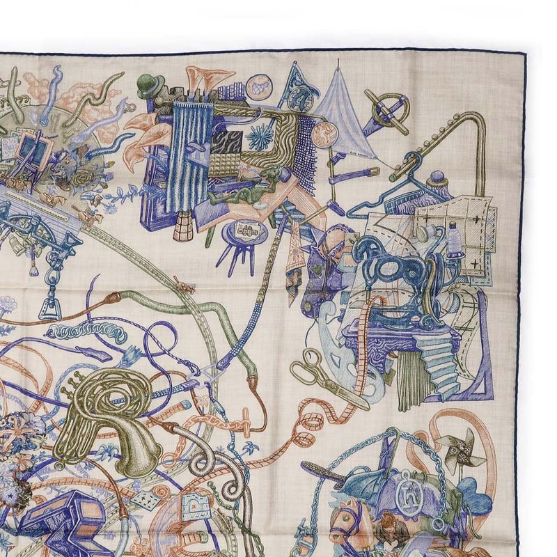 Hermes Carre Geant World 140 Natural Blue Petrole Green Cashmere Silk Large