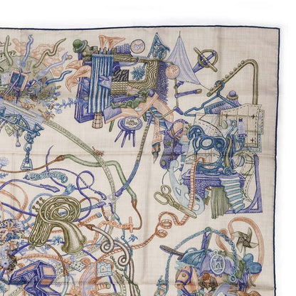 Hermes Carre Geant World 140 Natural Blue Petrole Green Cashmere Silk Large