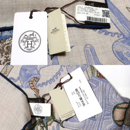 Hermes Carre Geant World 140 Natural Blue Petrole Green Cashmere Silk Large