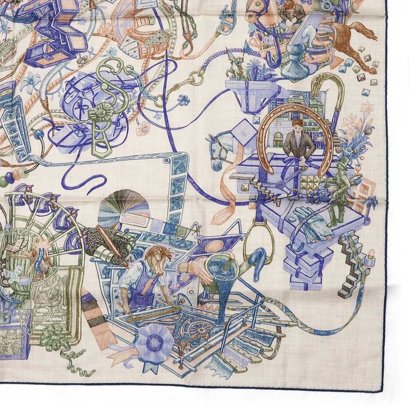 Hermes Carre Geant World 140 Natural Blue Petrole Green Cashmere Silk Large