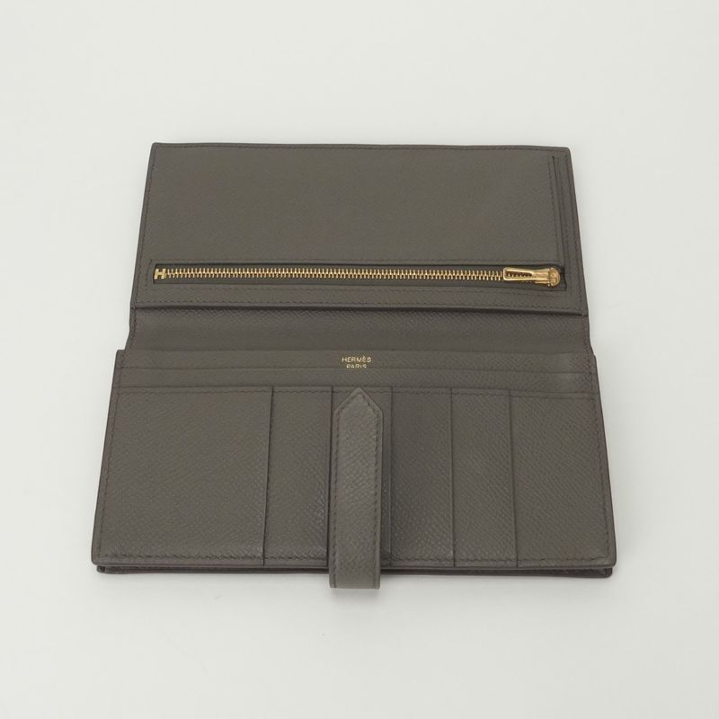 Hermes Bearn Souffle Wallet Etain Gray Gold Veau Epsom