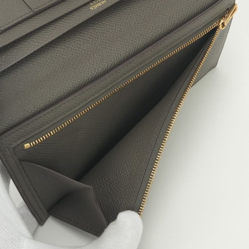 Hermes Bearn Souffle Wallet Etain Gray Gold Veau Epsom