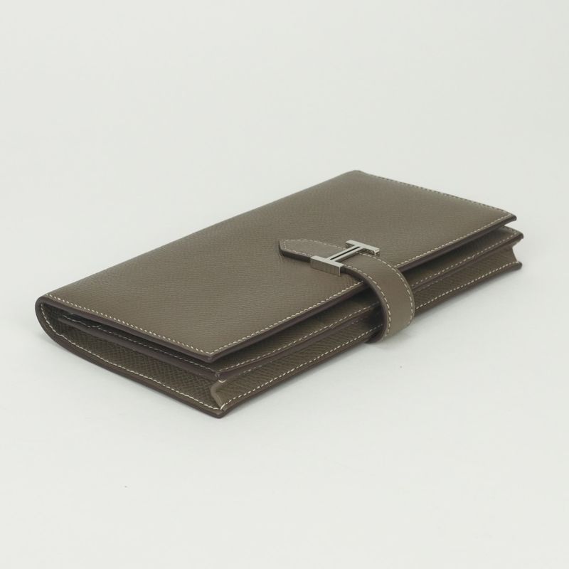 Hermes Bearn Souffle Wallet Epsom Etoupe Gray Silver Veau