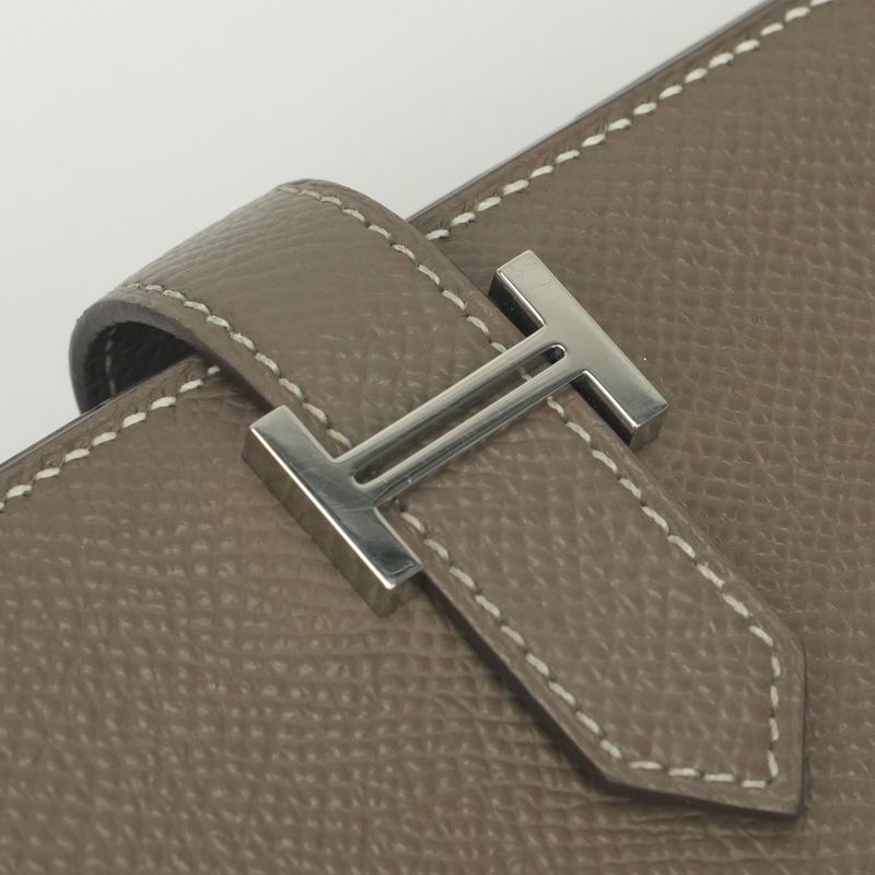 Hermes Bearn Souffle Wallet Epsom Etoupe Gray Silver Veau