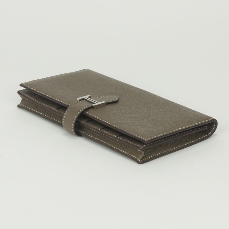 Hermes Bearn Souffle Wallet Epsom Etoupe Gray Silver Veau