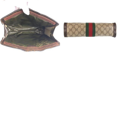 Gucci Vintage Sherry Line Beige Brown GG Supreme Canvas Clutch
