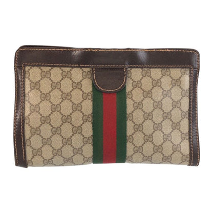 Gucci Vintage Sherry Line Beige Brown GG Supreme Canvas Clutch
