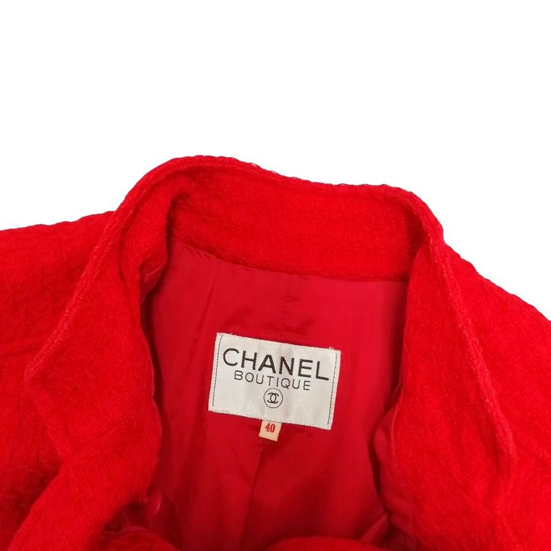 Chanel Vintage Double Breasted Stand Collar Tweed Jacket CC Logo Gold Button 40