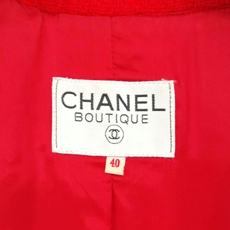 Chanel Vintage Double Breasted Stand Collar Tweed Jacket CC Logo Gold Button 40