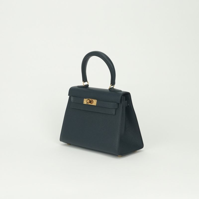 Hermes Tote Shoulder Bag Courchevel Navy Blue Gold 2-Way Sellier