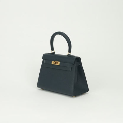 Hermes Tote Shoulder Bag Courchevel Navy Blue Gold 2-Way Sellier