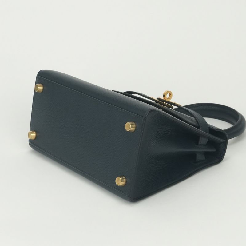 Hermes Tote Shoulder Bag Courchevel Navy Blue Gold 2-Way Sellier