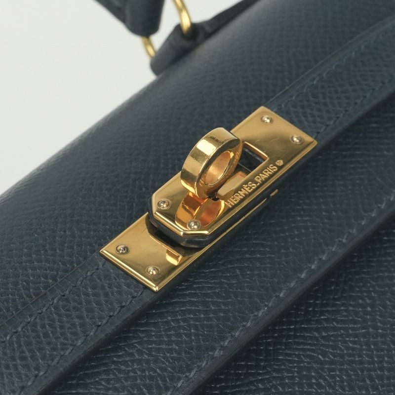 Hermes Tote Shoulder Bag Courchevel Navy Blue Gold 2-Way Sellier