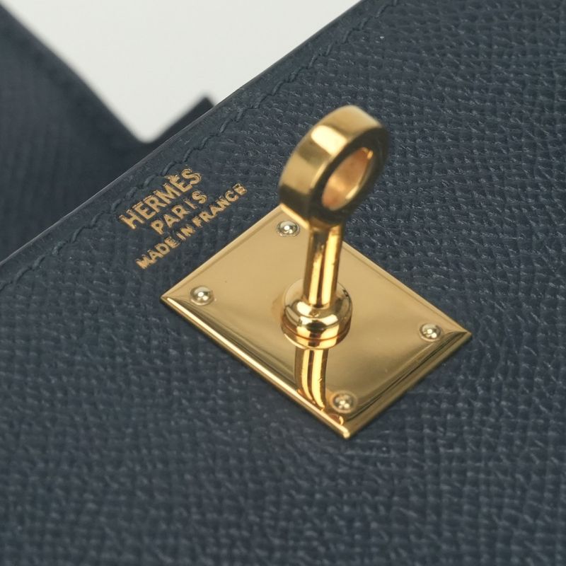Hermes Tote Shoulder Bag Courchevel Navy Blue Gold 2-Way Sellier