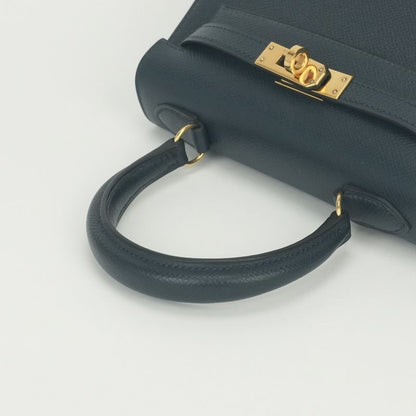 Hermes Tote Shoulder Bag Courchevel Navy Blue Gold 2-Way Sellier