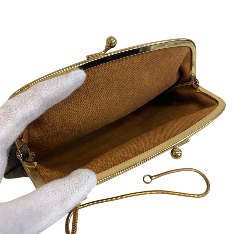 Louis Vuitton Clasp Pouch with Chain Case Coin Monogram Leather Brown
