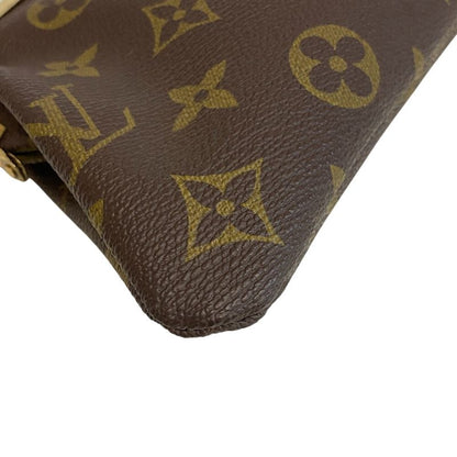 Louis Vuitton Clasp Pouch with Chain Case Coin Monogram Leather Brown