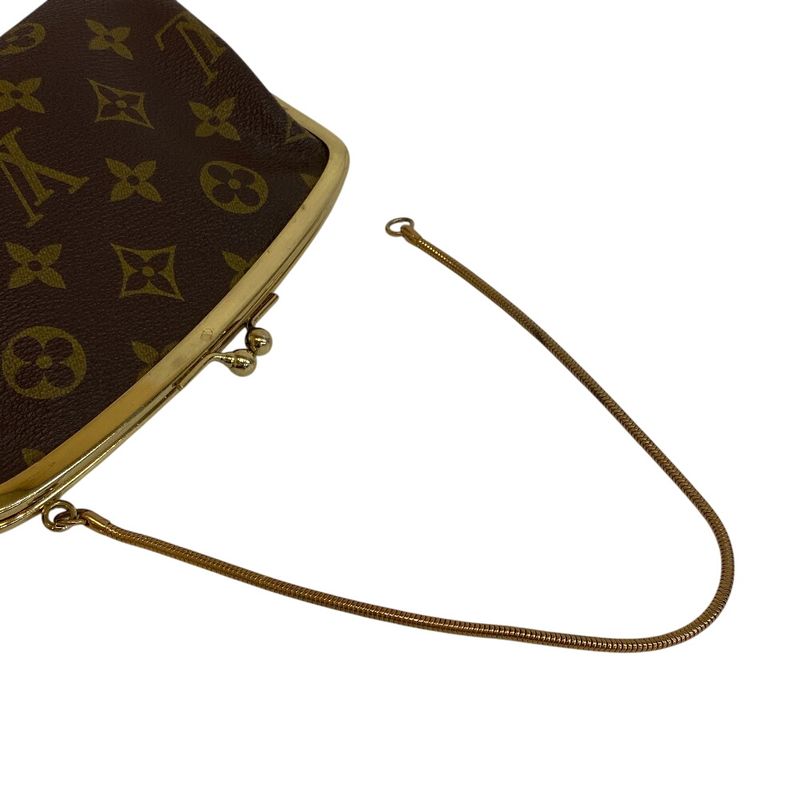 Louis Vuitton Clasp Pouch with Chain Case Coin Monogram Leather Brown