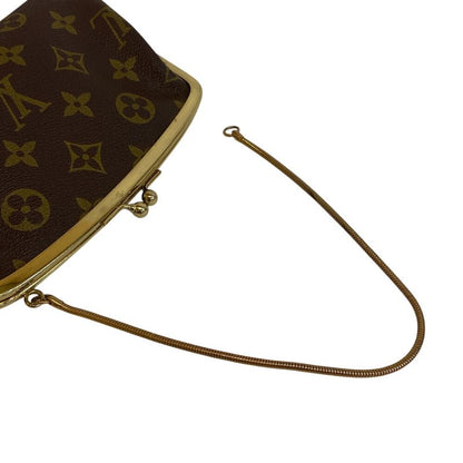 Louis Vuitton Clasp Pouch with Chain Case Coin Monogram Leather Brown