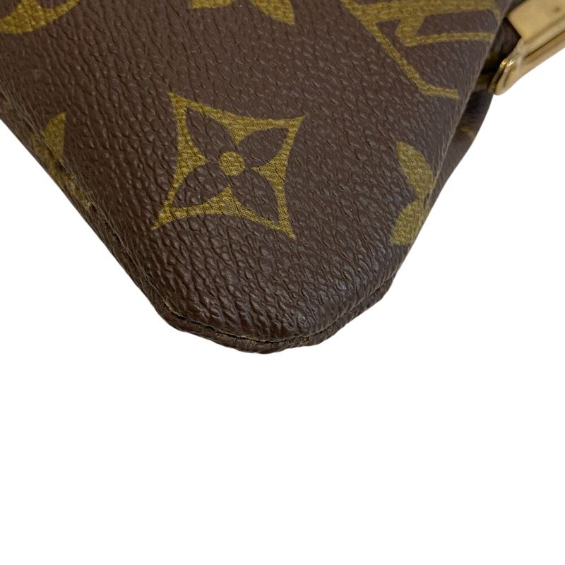 Louis Vuitton Clasp Pouch with Chain Case Coin Monogram Leather Brown
