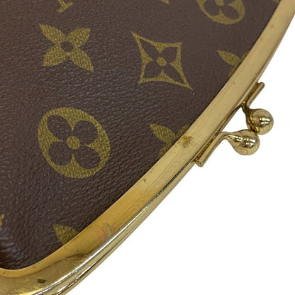 Louis Vuitton Clasp Pouch with Chain Case Coin Monogram Leather Brown