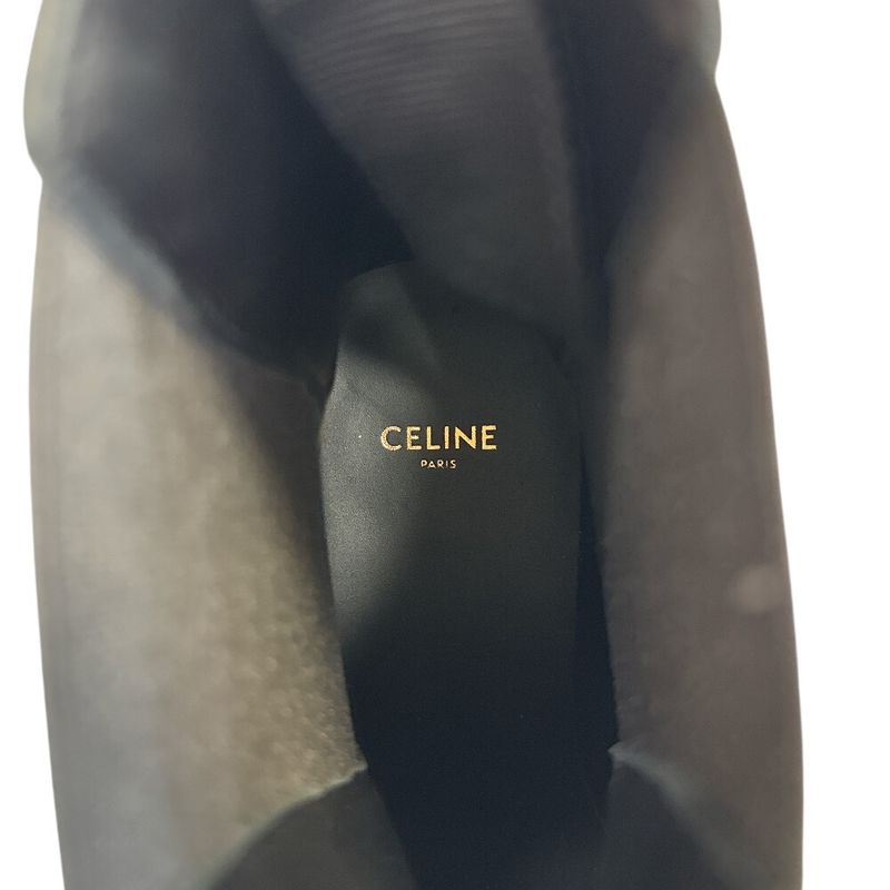 Celine Perforated Logo Side Gore Short Triomphe Leather Boots Black