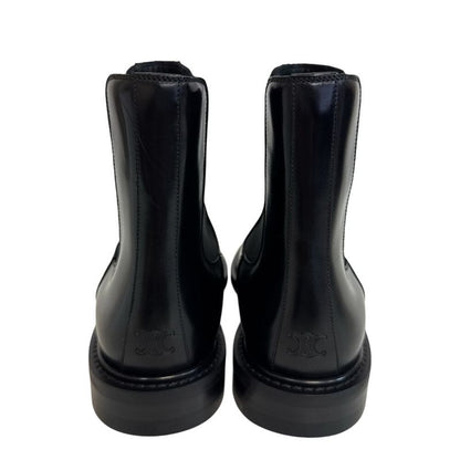 Celine Perforated Logo Side Gore Short Triomphe Leather Boots Black