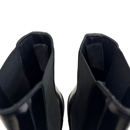 Celine Perforated Logo Side Gore Short Triomphe Leather Boots Black