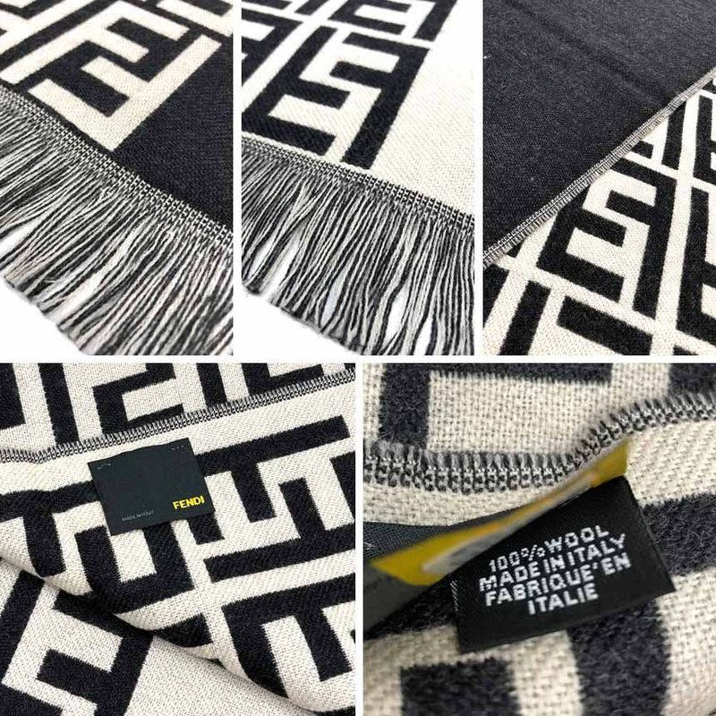 Fendi Zucca Shawl Scarf Gray White Wool