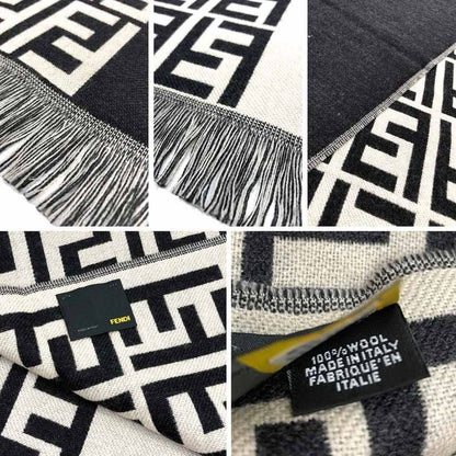 Fendi Zucca Shawl Scarf Gray White Wool