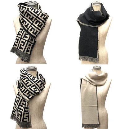 Fendi Zucca Shawl Scarf Gray White Wool
