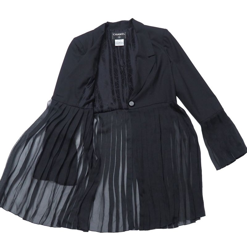 Chanel Jacket 40 Lace Pleated Long