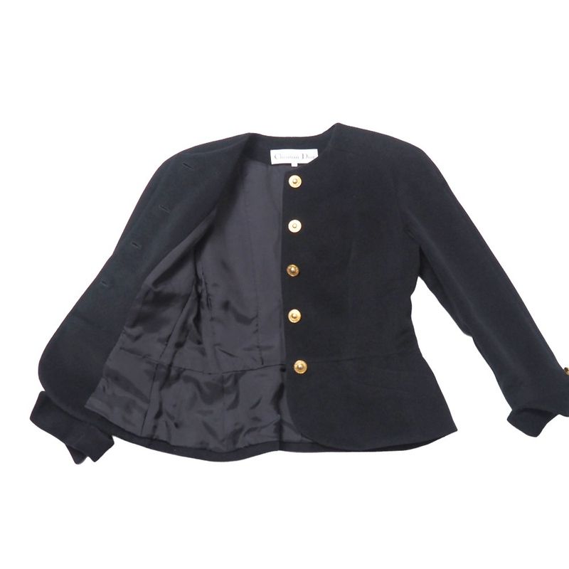 Dior Vintage Collarless Jacket 9 CD Button Angora Blend Wool