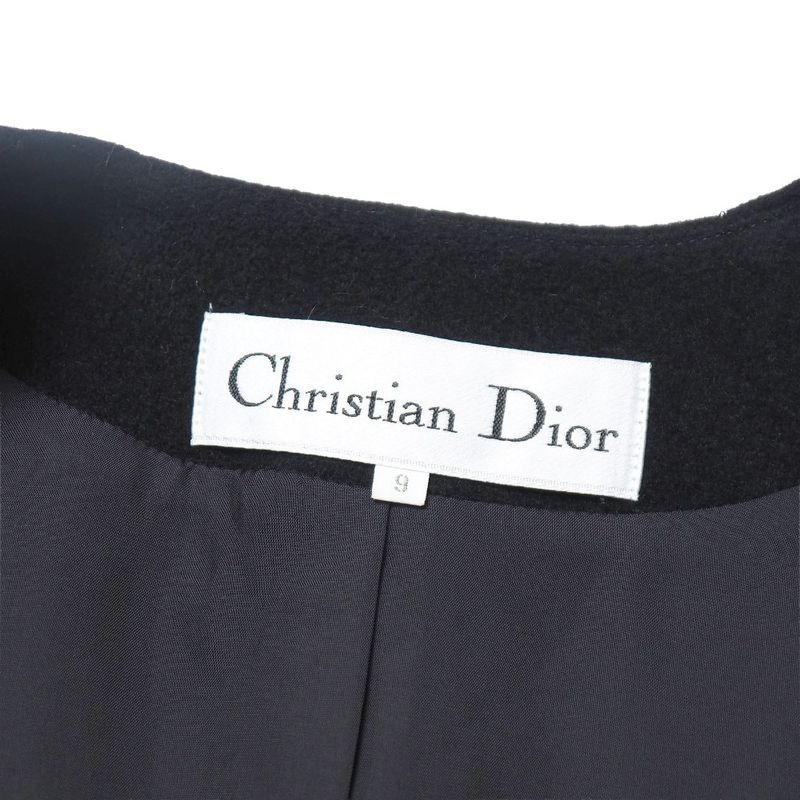 Dior Vintage Collarless Jacket 9 CD Button Angora Blend Wool