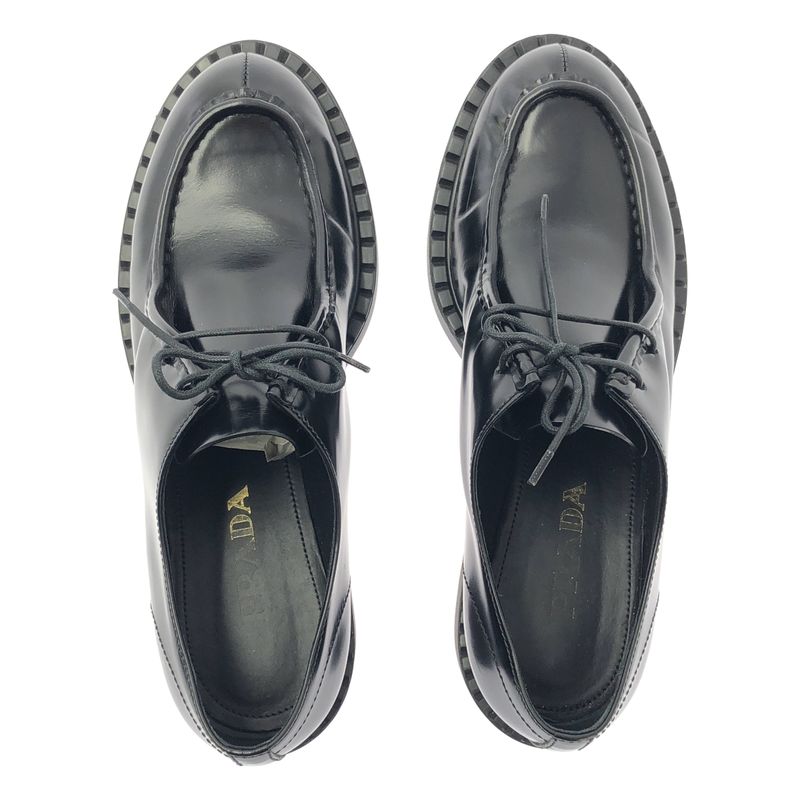 Prada Brushed Leather Lace Up Loafers 40 Black
