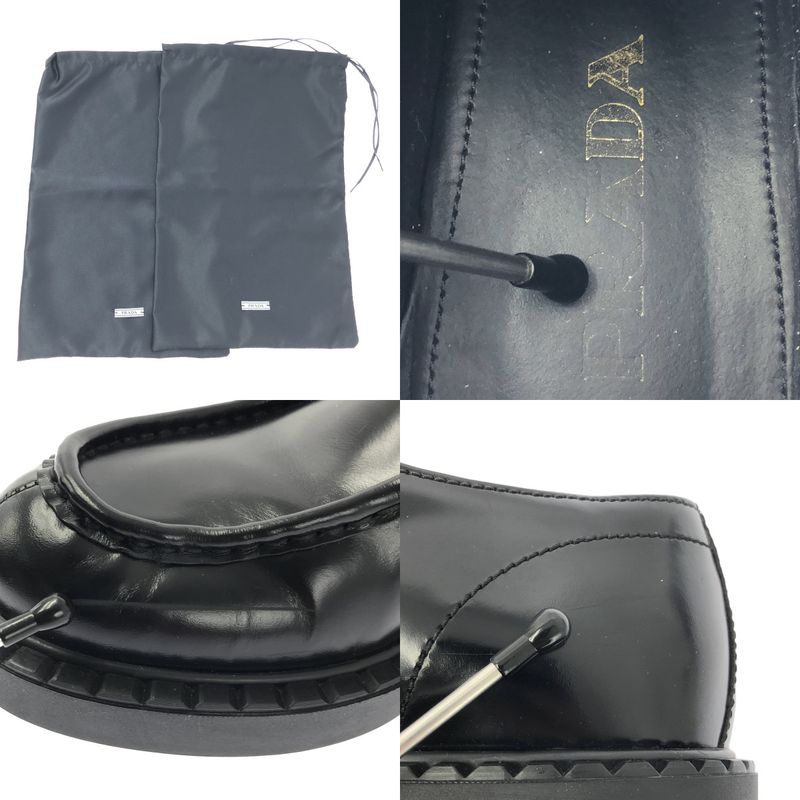 Prada Brushed Leather Lace Up Loafers 40 Black