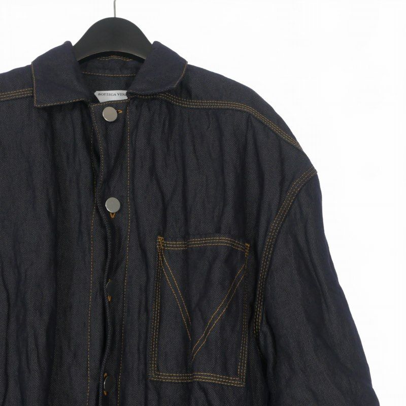 Bottega Veneta Daniel Lee Era Denim Twill Metal Button Shirt Short Sleeve 46