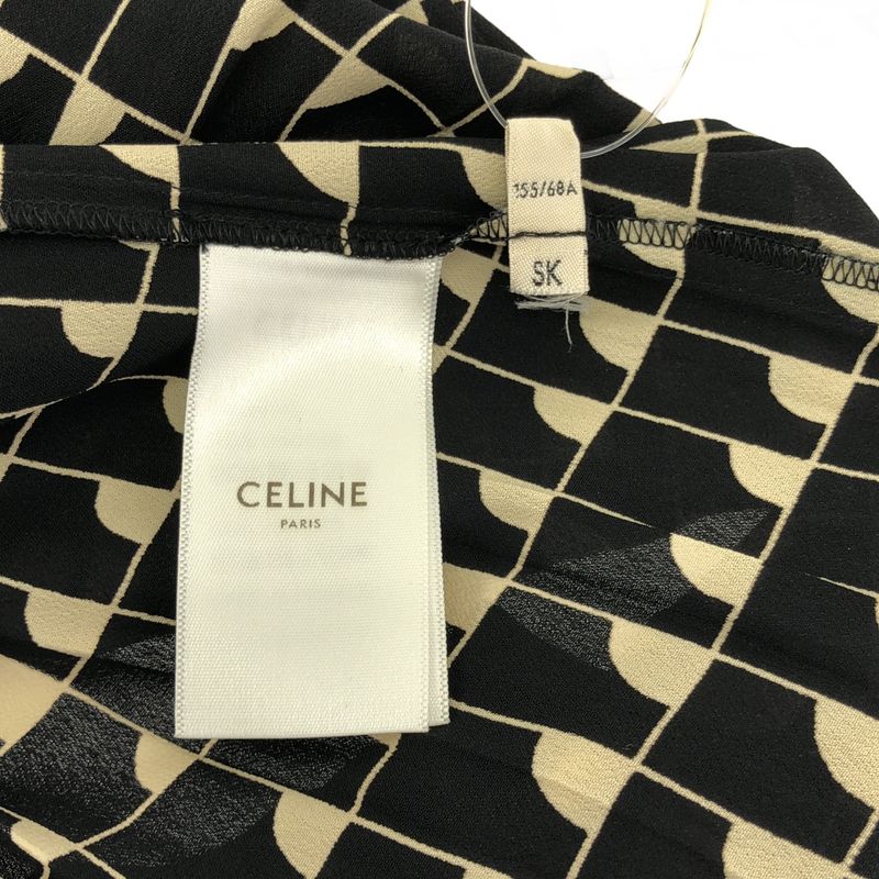 Celine Rayon All Over Pattern Pleated Skirt 36 Black Beige