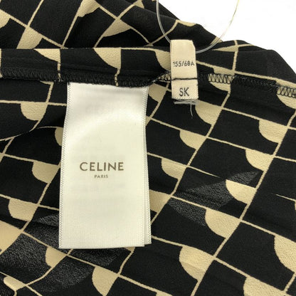 Celine Rayon All Over Pattern Pleated Skirt 36 Black Beige