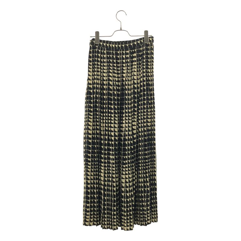Celine Rayon All Over Pattern Pleated Skirt 36 Black Beige
