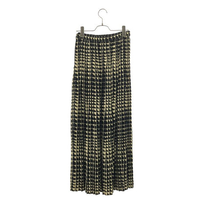 Celine Rayon All Over Pattern Pleated Skirt 36 Black Beige