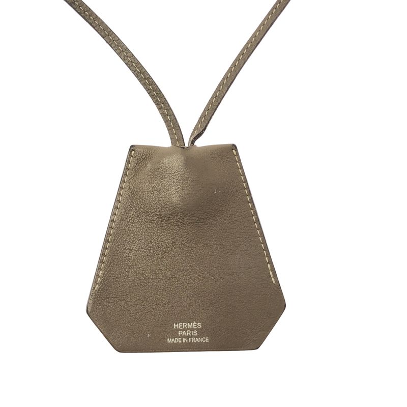 Hermes Leather Logo Clochette Necklace Brown