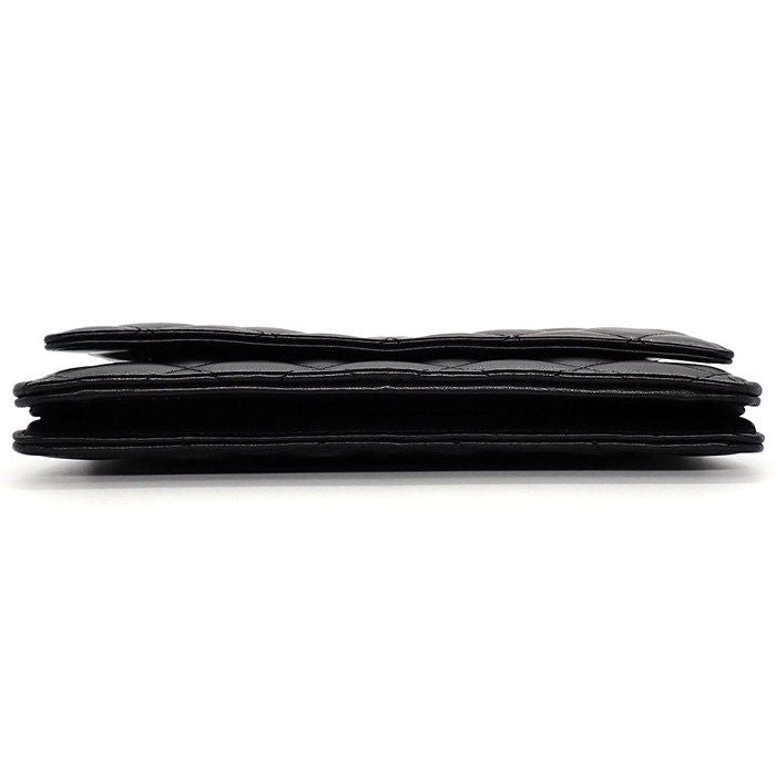 Chanel Quilted Classic Chain Wallet Black Gold Lambskin Silver