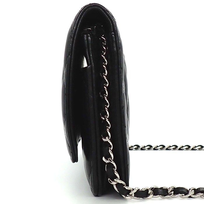 Chanel Quilted Classic Chain Wallet Black Gold Lambskin Silver