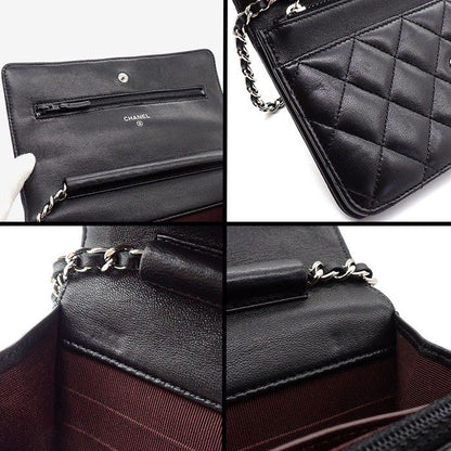 Chanel Quilted Classic Chain Wallet Black Gold Lambskin Silver