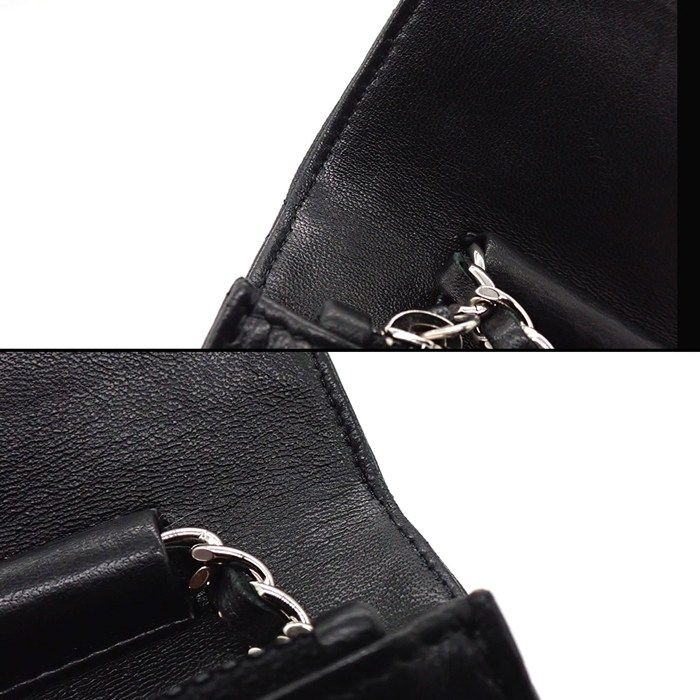 Chanel Quilted Classic Chain Wallet Black Gold Lambskin Silver