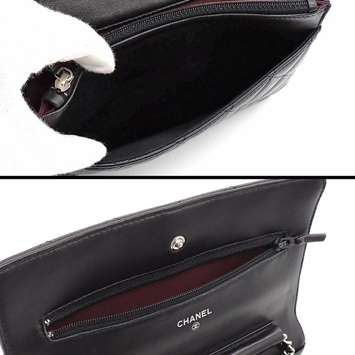 Chanel Quilted Classic Chain Wallet Black Gold Lambskin Silver
