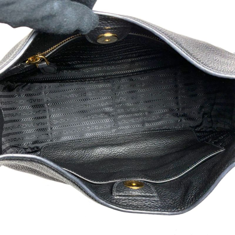 Prada Vitello Daino Shoulder Bag Black Gold Logo
